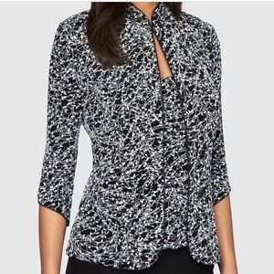 Alex Evenings Petite Textured Mandarin neck glitter knit 3/4 sleeve twin set.